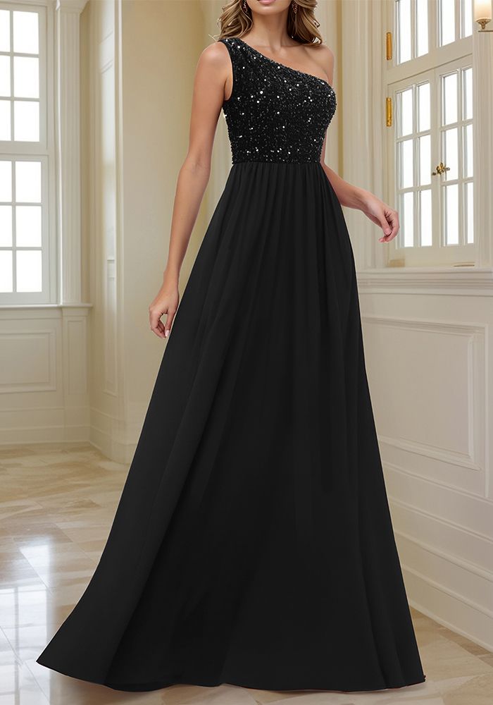 Robe Maxi de Soirée Formelle à Épaules Dégagées en Paillettes pour Femmes