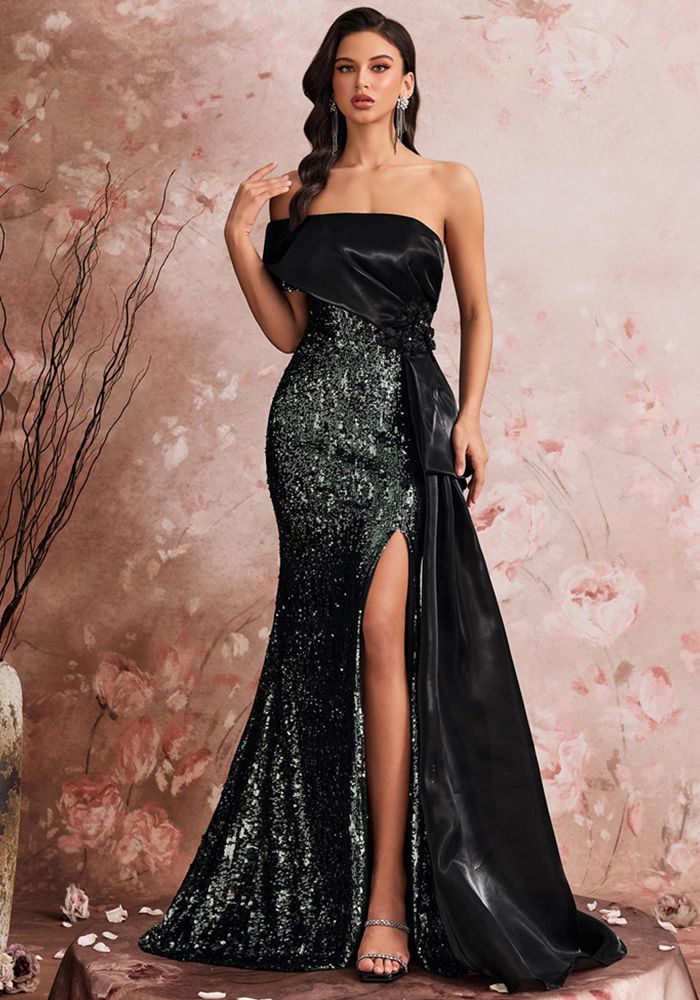 Robe de Soirée Sans Épaules Élégante en Sequins pour Femmes