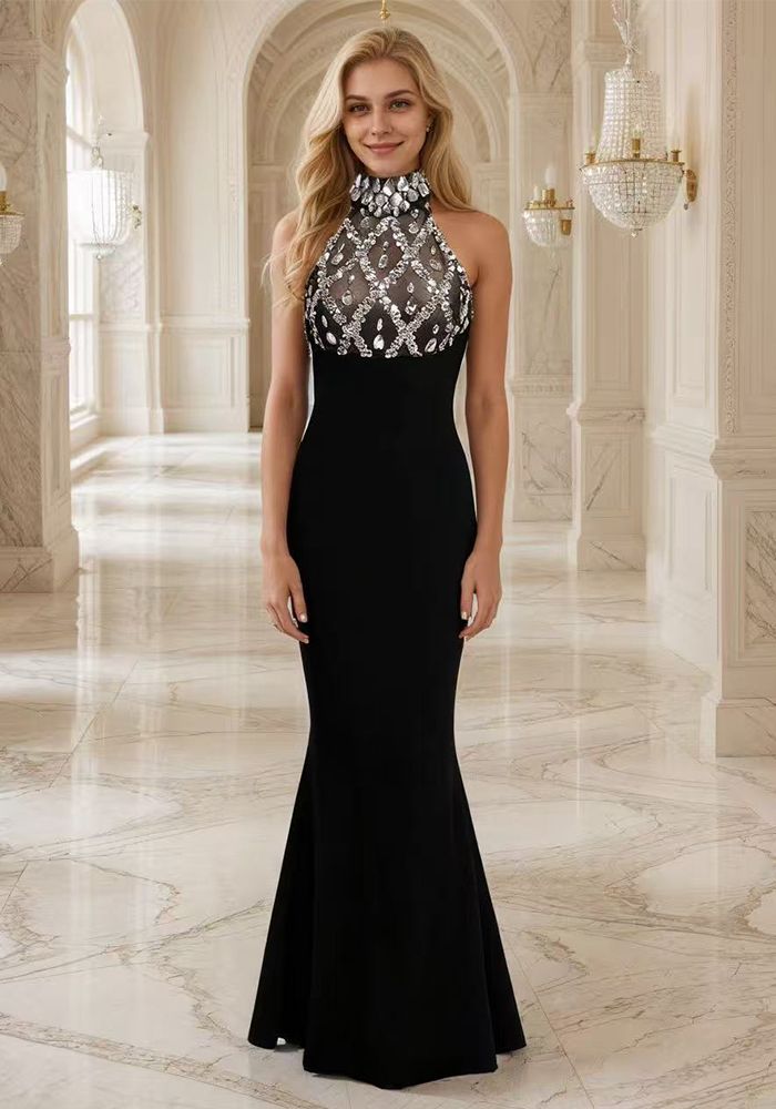 Robe de soirée en bandage pour femmes ornée de strass et de sequins