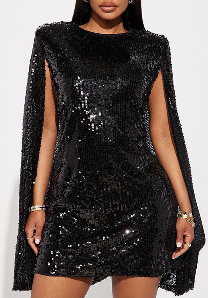 Robe courte loose à col montant en sequins pour femmes printemps