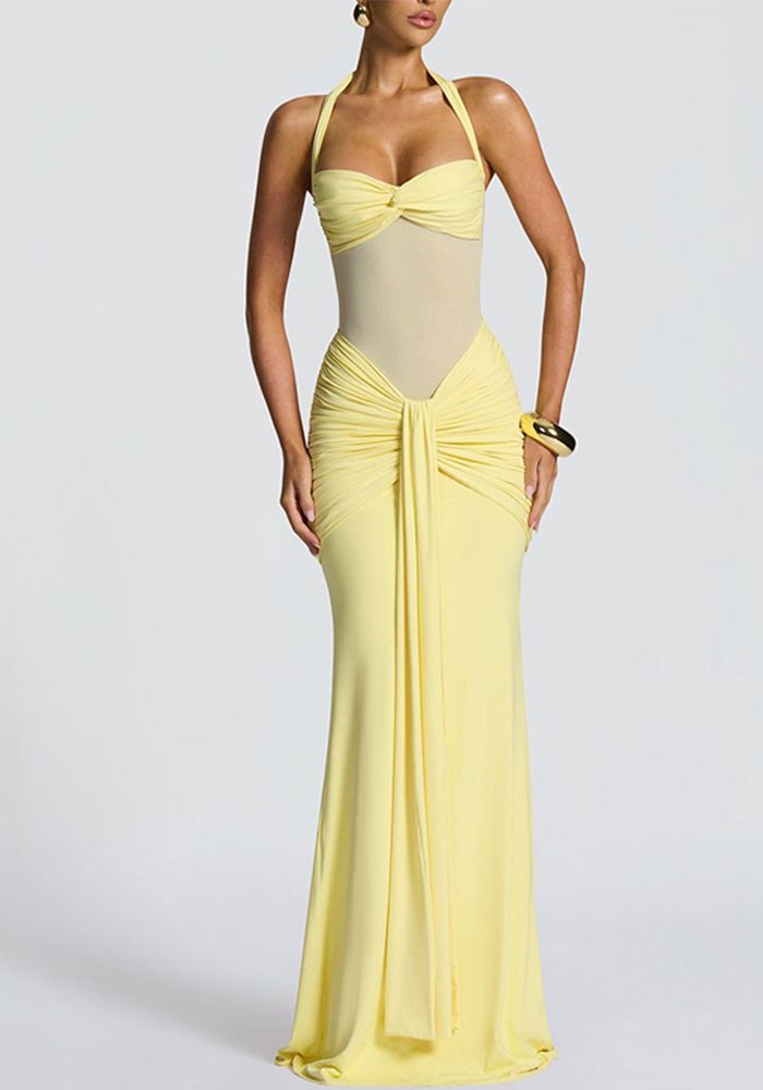 Robe Longue à Dos Nu en Tulle Patchwork