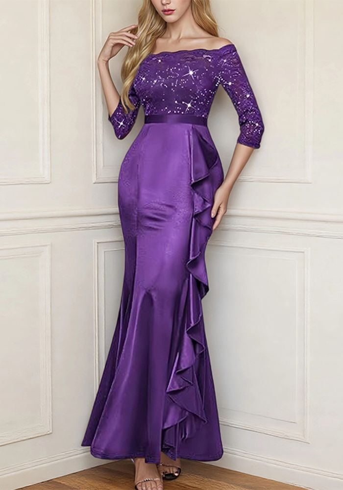 Robe Maxi Élegante en Dentelle Florale Plissée pour Femmes