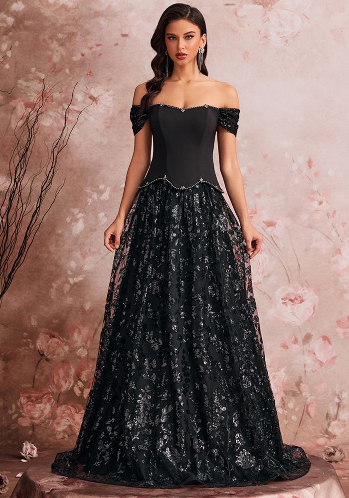 Robe de Soirée Élégante Femme en Paillettes à Patchwork Faux Deux-Pièces