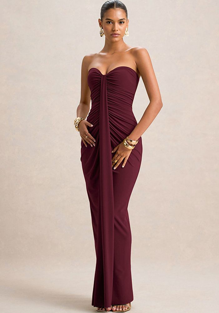 Robe plissée sans bretelles unie pour femmes d'automne