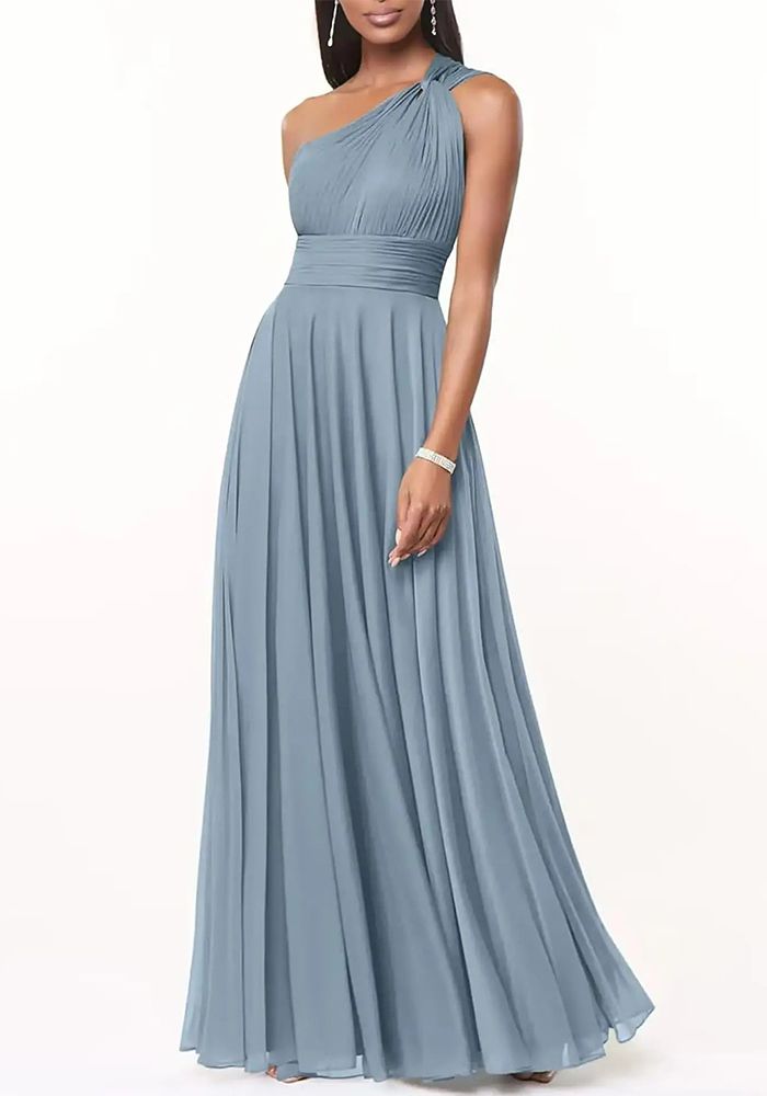 Robe de Soirée Longue Ajustée Robe de Demoiselle d'Honneur Mariage À Épaule Dénudée En Chiffon Gown（Le temps de traitement est de 3 à 6 jours）