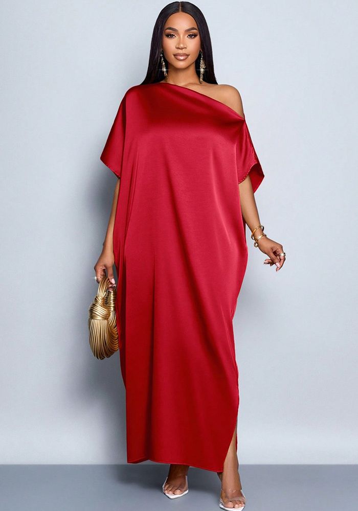 Robe maxi jaune satin pour femmes automne