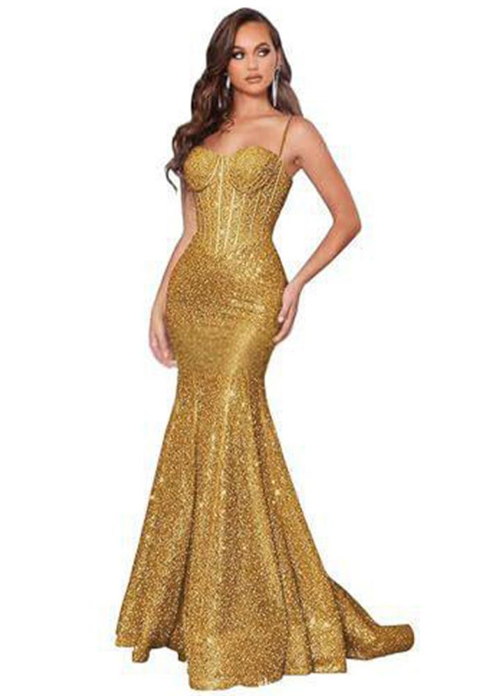 Robe de soirée formelle à bretelles sans manches pour femmes en queue de poisson (le temps de traitement nécessite 3-6 jours)
