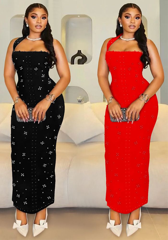 Robe Bodycon à Col Halter pour Femmes avec Perles