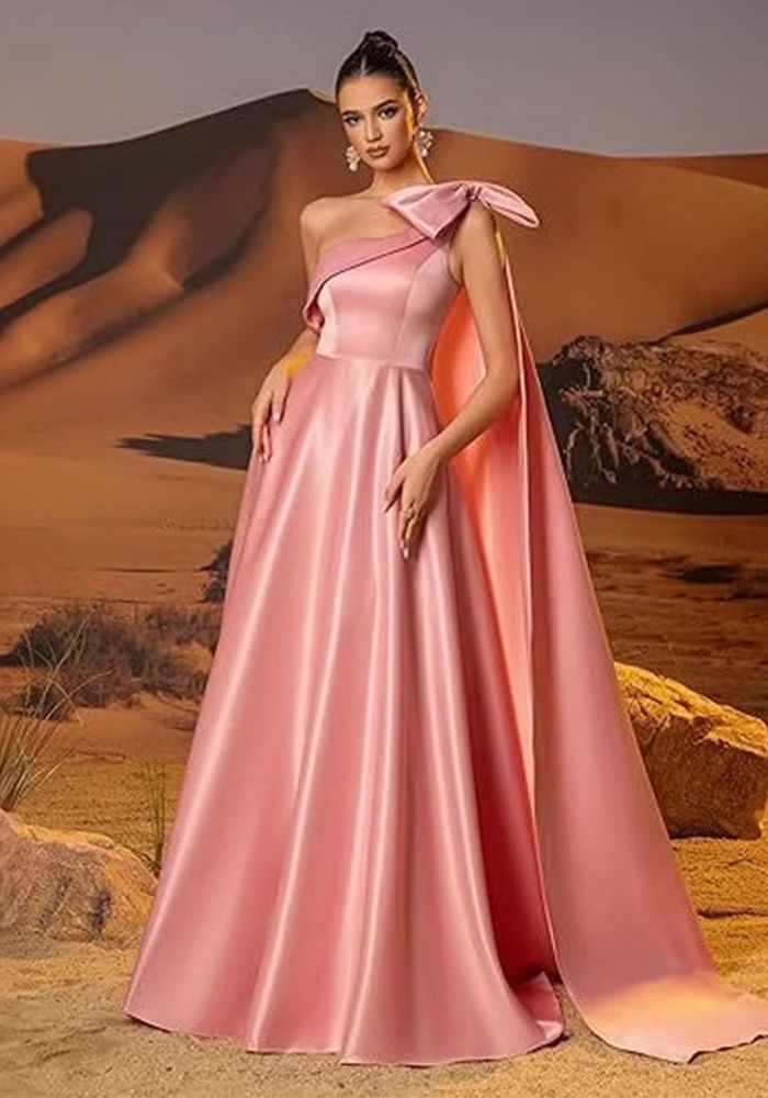 Robe de Soirée Formelle Satinée à Épaule Dénudée pour Femmes (Délai de traitement de 3 à 6 jours)