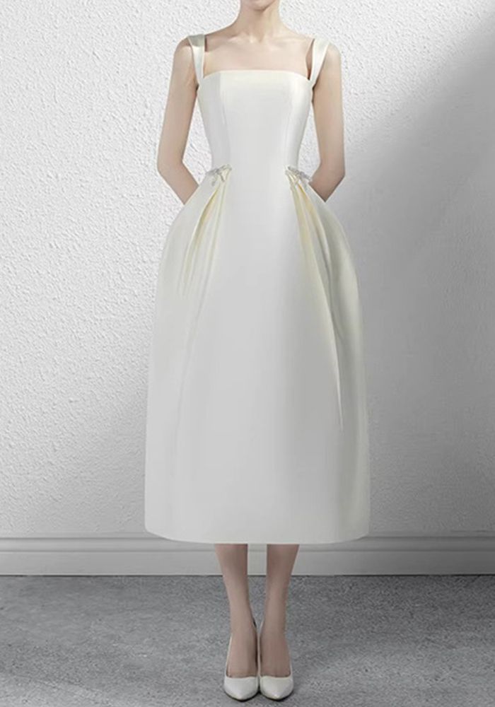 Robe de Soirée Formelle Sans Bretelles en Satin Blanc Français pour Femmes (Délai de traitement de 3 à 6 jours)