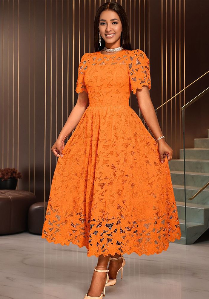 Robe de Soirée Formelle Élégante en Dentelle Transparente à Col Rond pour Femmes