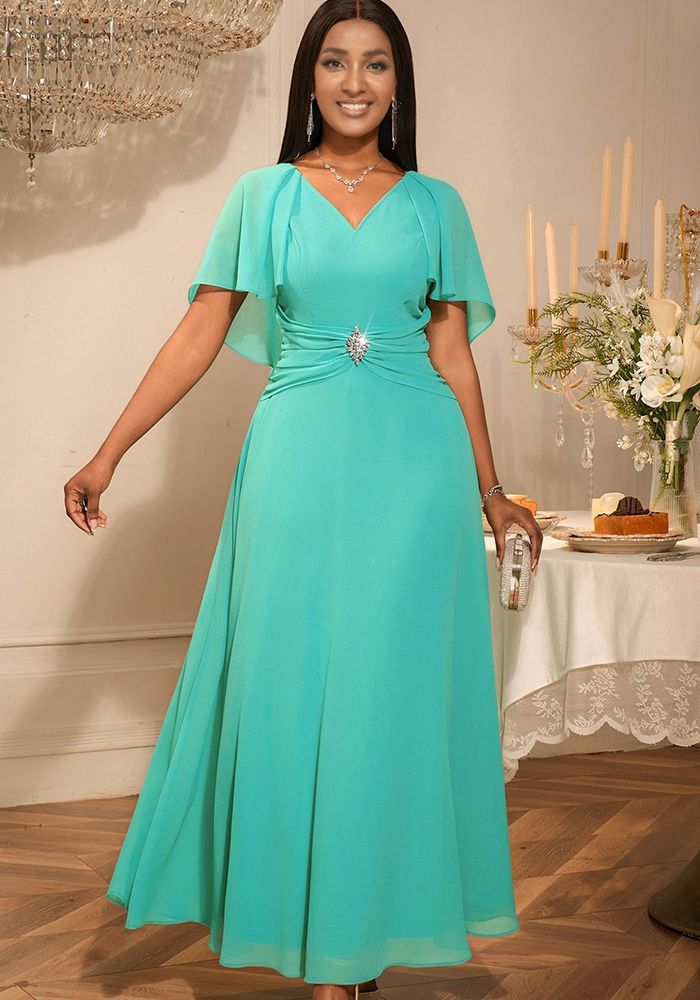 Robe de soirée élégante à manches volantées pour femmes en V