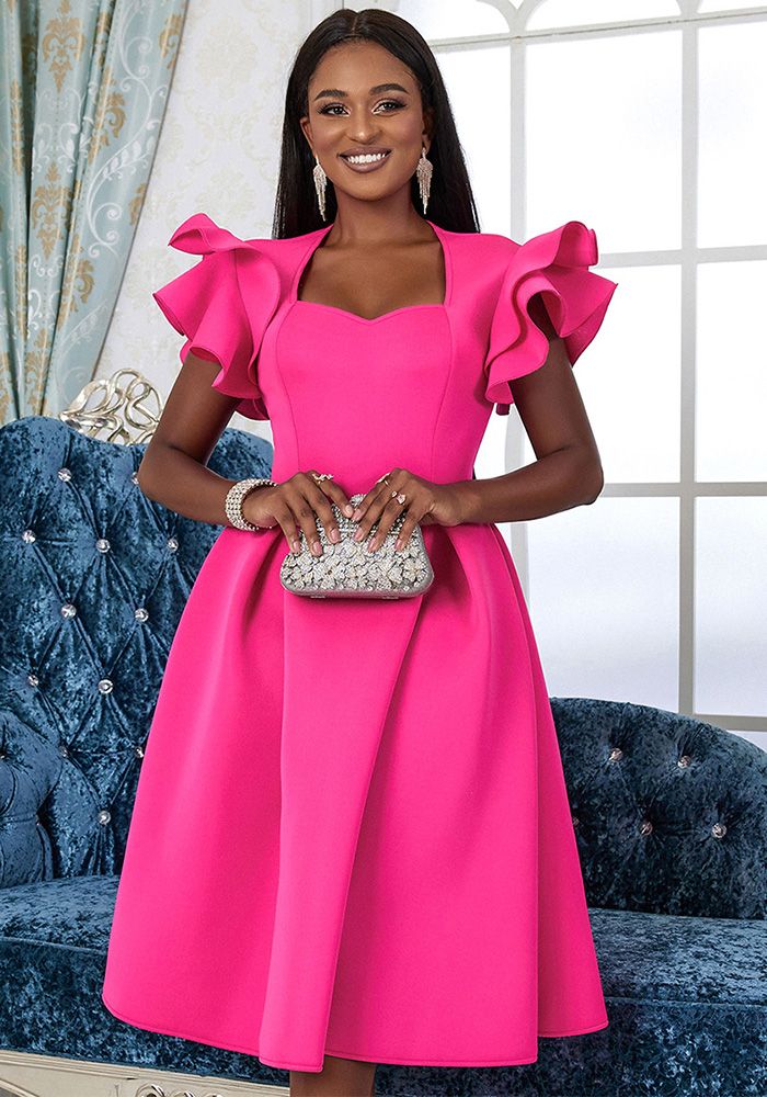 Robe de soirée grande taille à manches volantes