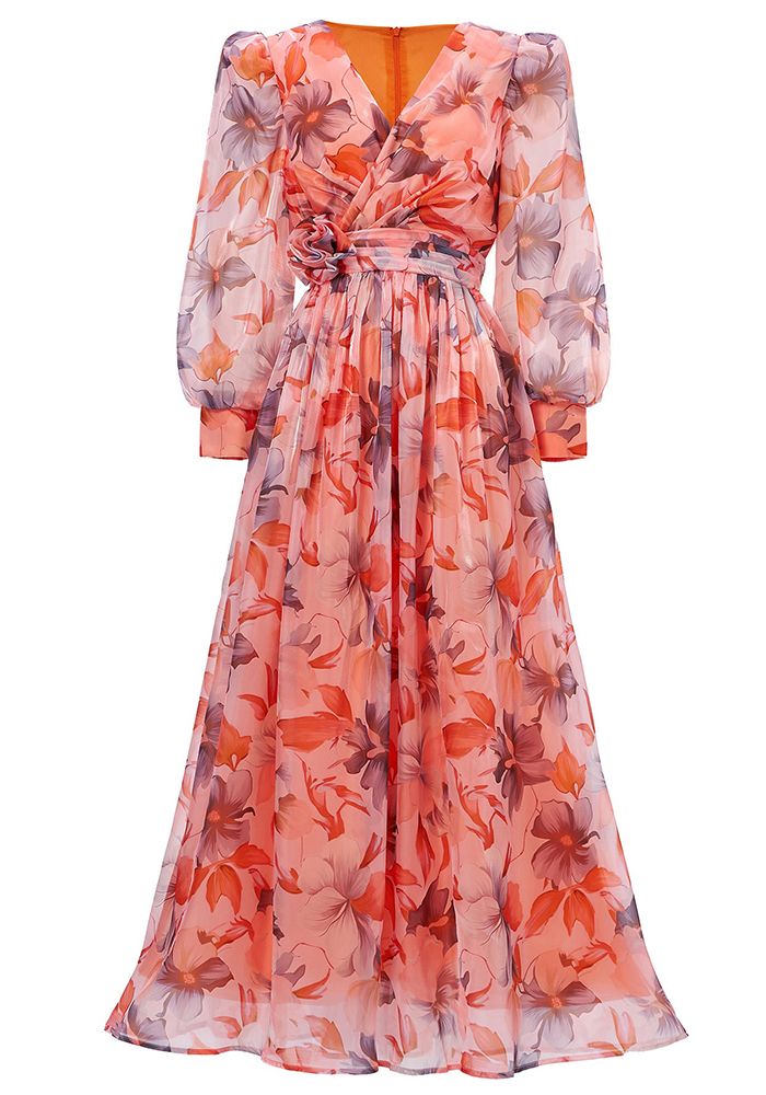 Robe de soirée en maille plissée à manches longues et décolleté en V pour femmes