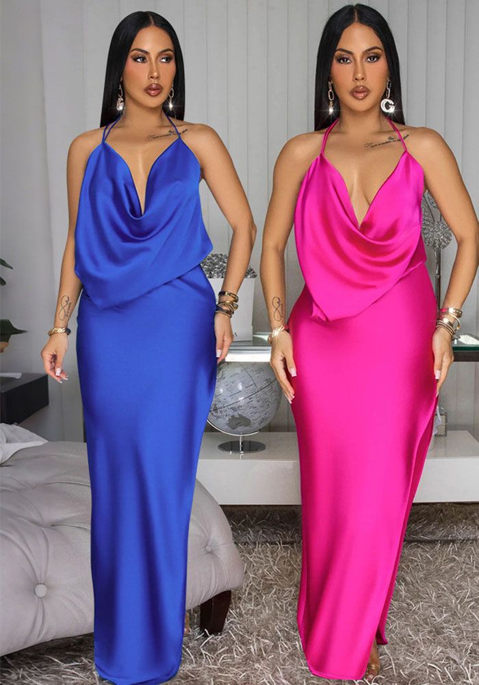 Robe maxi dos nu fendue pour femmes