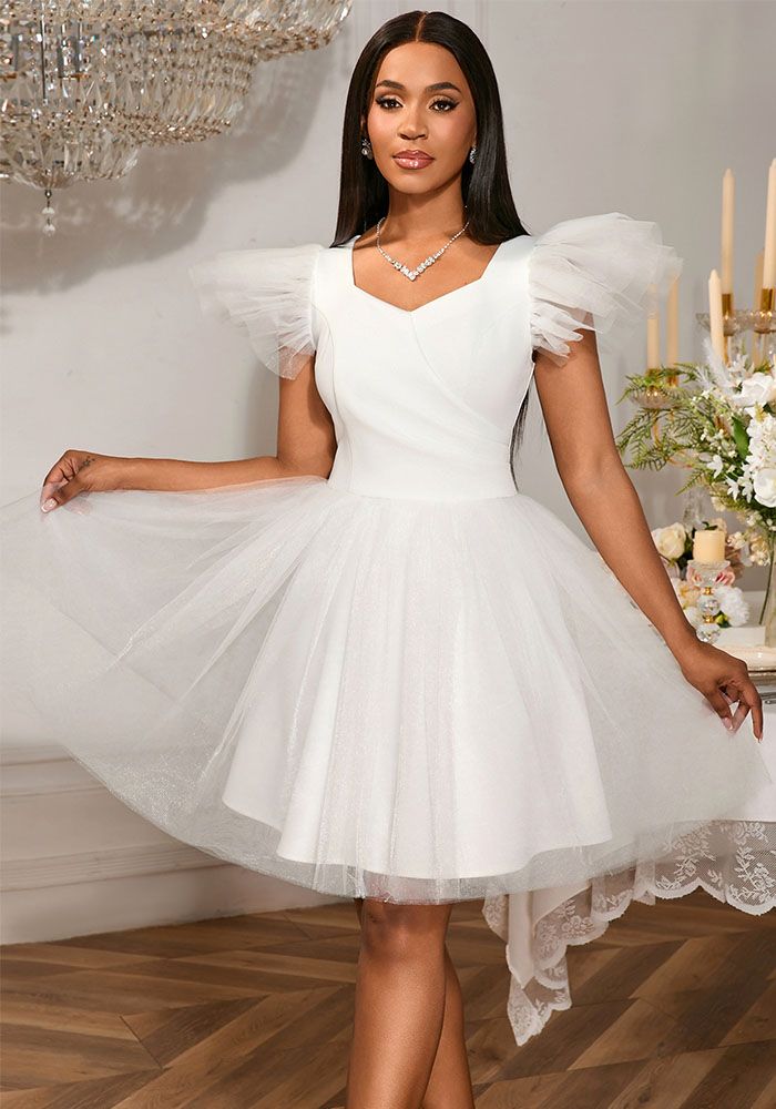 Robe de demoiselle d'honneur élégante à manches volantes en V pour mariage