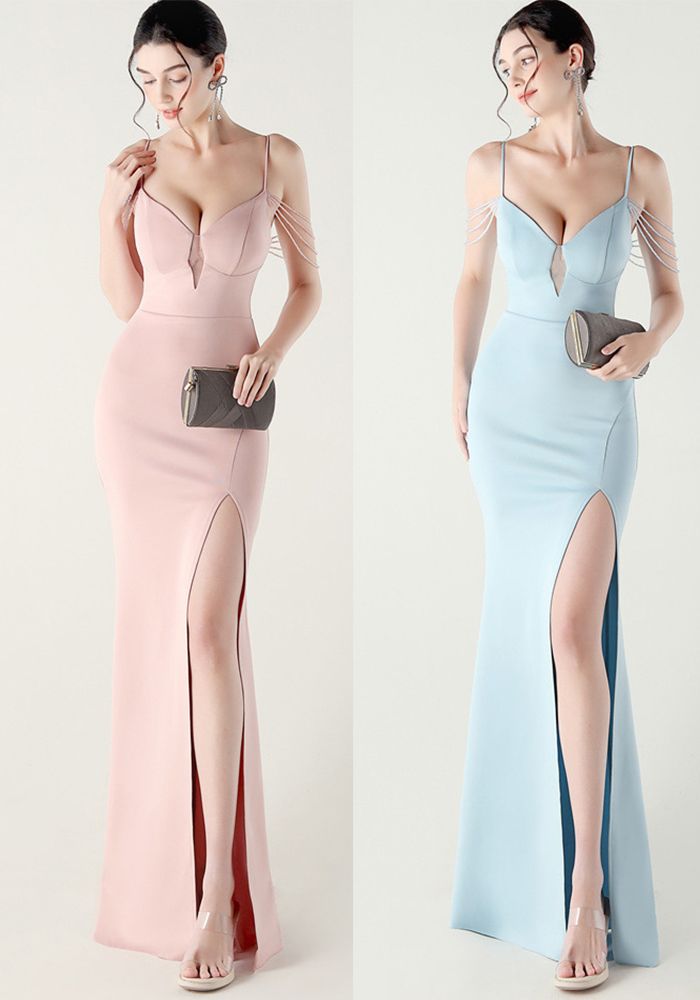 Robe de Soirée à Lacets en Dentelle avec Perles pour Femmes
