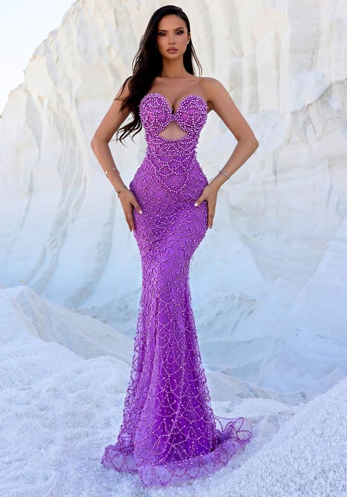 Robe de Soirée Femme Dos Nu Taille Diamant Queue de Poisson Sequins