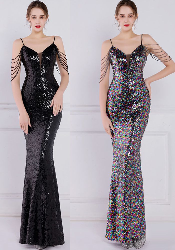 Robe de Soirée Sirène Sans Manches Vintage Été Femme à Bretelles