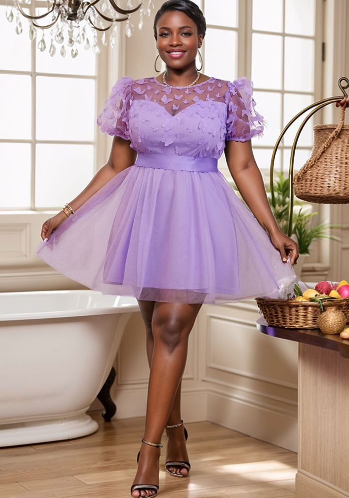Robe en Maille Papillon à Manches Bouffantes pour Femmes