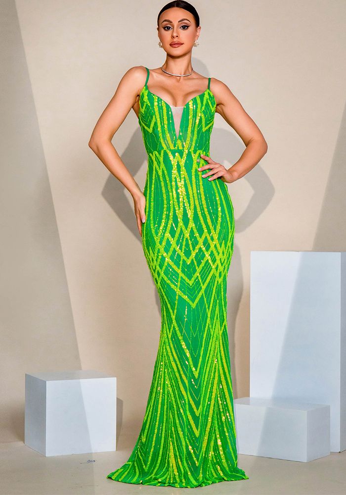 Robe de soirée à bretelles pour femmes en V, bodycon, paillettes, formelle, queue de poisson