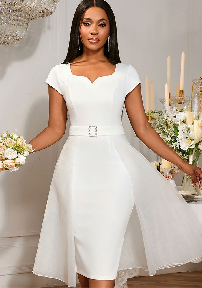 Robe de soirée en mesh à encolure carrée pour femmes