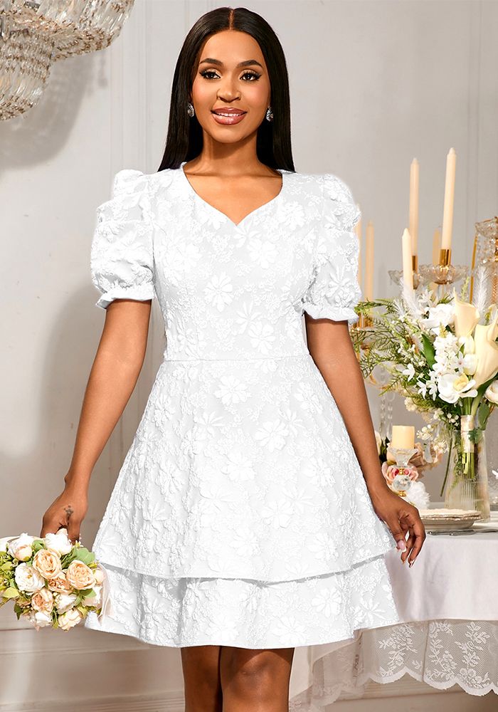 Robe de demoiselle d'honneur élégante à manches bouffantes et décolleté en V pour femmes