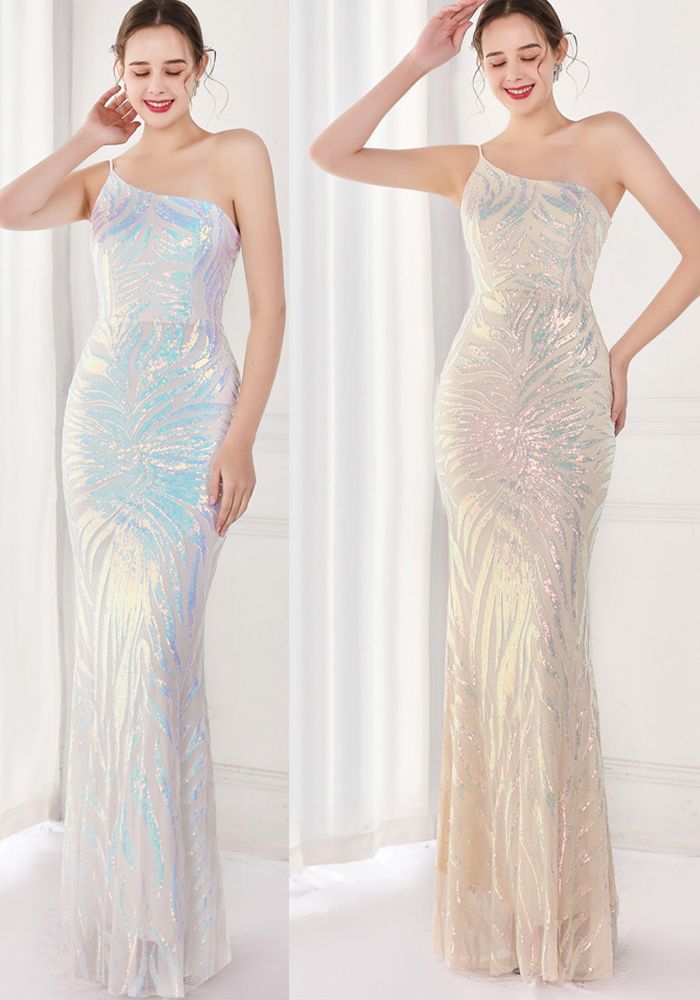 Robe de Soirée Élégante Noire à Une Épaule Sans Manches en Sequins pour l'Été