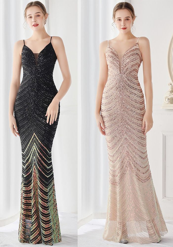 Robe de cocktail formelle slim sans bretelles en sequins brillants élégants