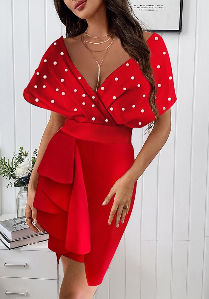 Robe Midi Rouge à Volants pour Femme