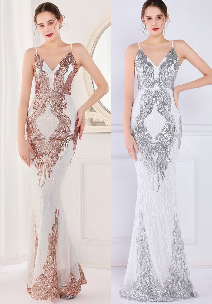 Robe de Soirée Émerald Sans Manches à Paillettes V-Neck pour l'Été