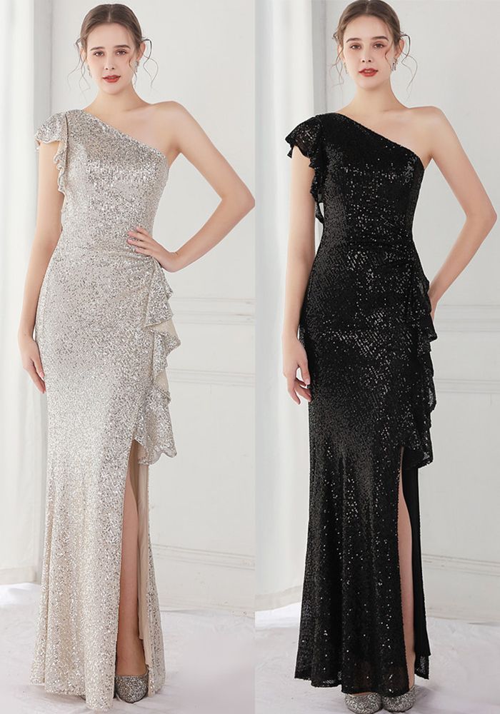 Robe de Soirée Cocktail Élégante d'Été à Une Épaule avec Fente