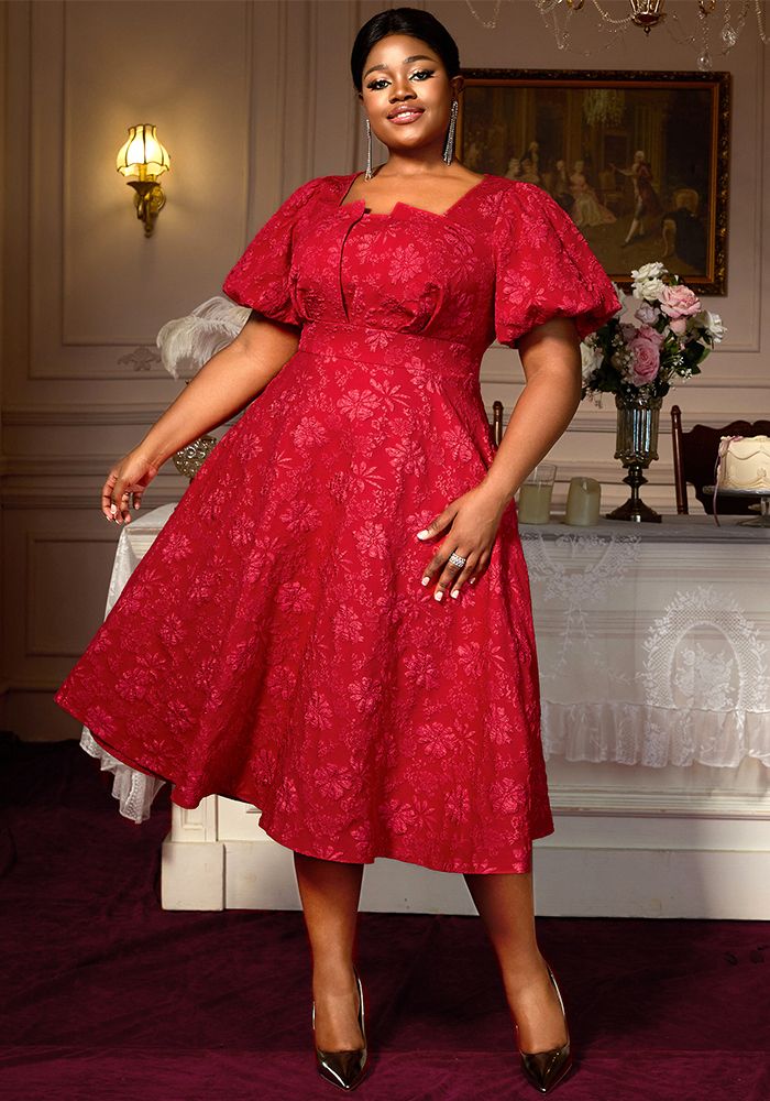 Robe de soirée formelle à encolure carrée et manches bouffantes pour femmes grandes tailles
