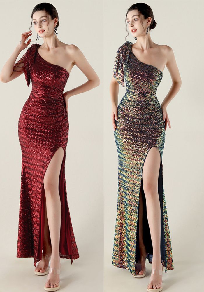 Robe de Soirée Slim à Sequins à Une Épaule