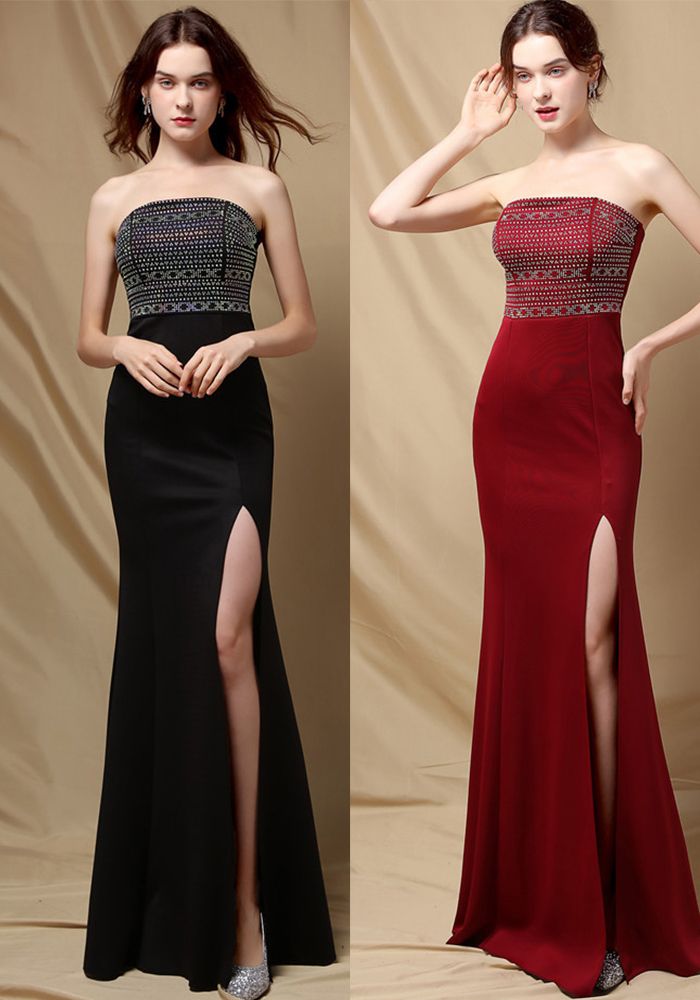 Robe de Soirée Sans Manches à Fente Supérieure Brodée d'Automne