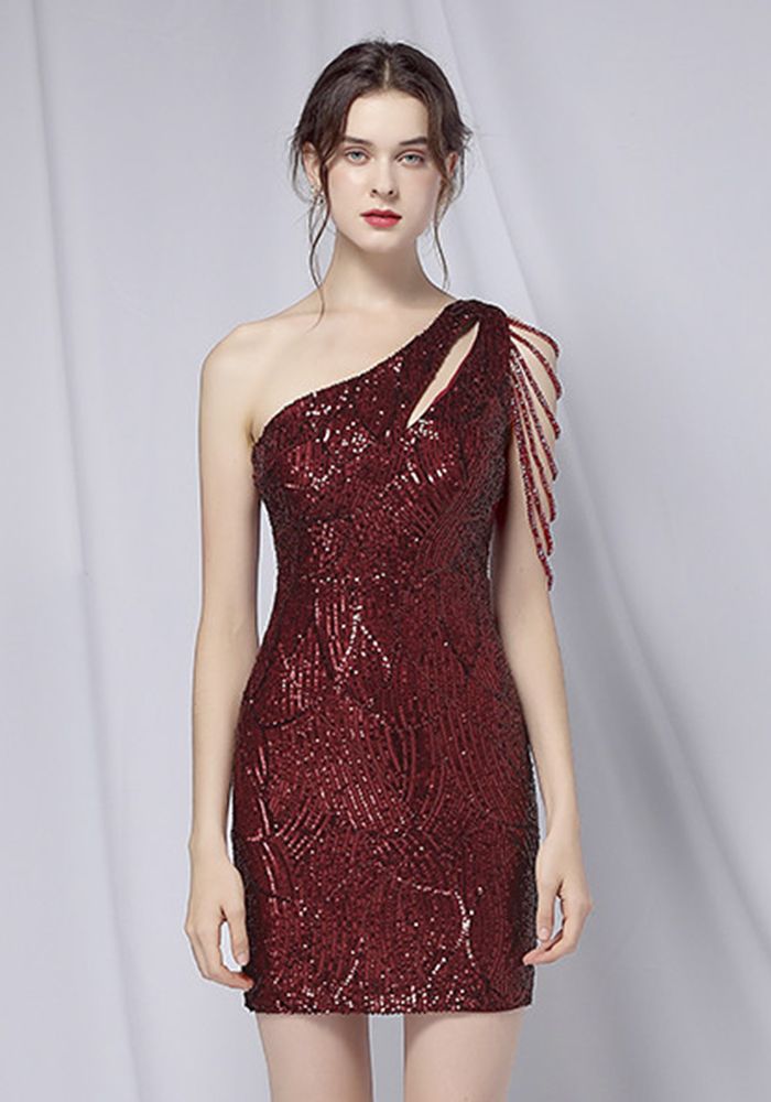 Robe de soirée élégante d'été à sequins à une épaule
