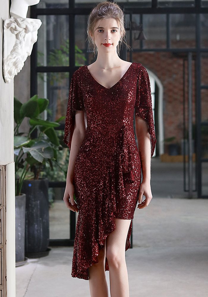 Robe de cocktail courte irrégulière en sequins formelle d'été