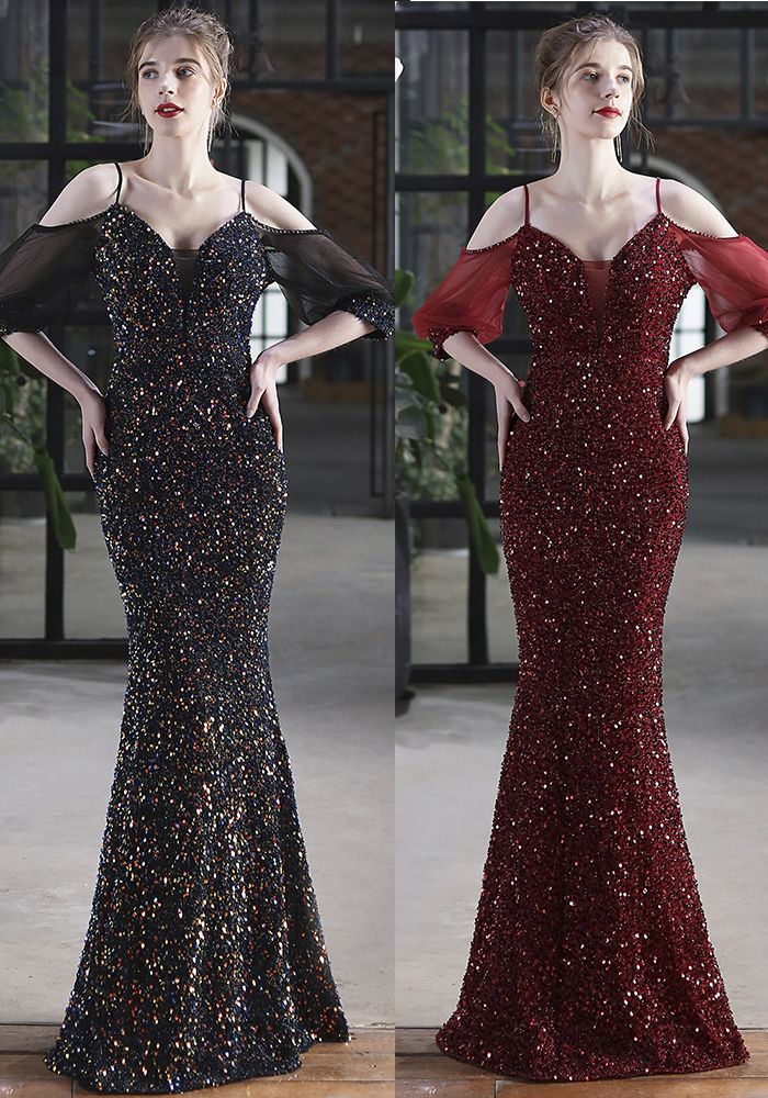 Robe de Soirée Sirène à Paillettes d'Été avec Bretelles