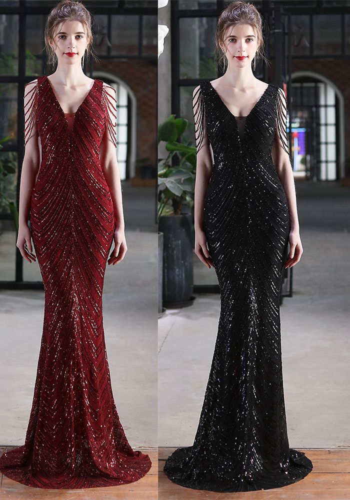 Robe de Soirée Sirène à Sequins V-Neck d'Été