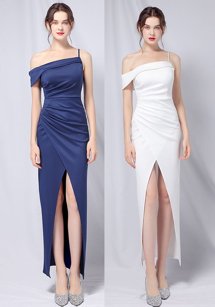 Robe de Soirée Longue Irregulière à Épaule Dénudée d'Été