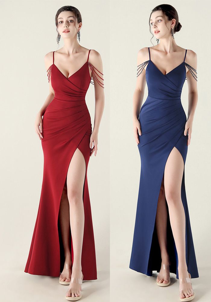 Robe de soirée formelle pour femmes avec chaîne perlée