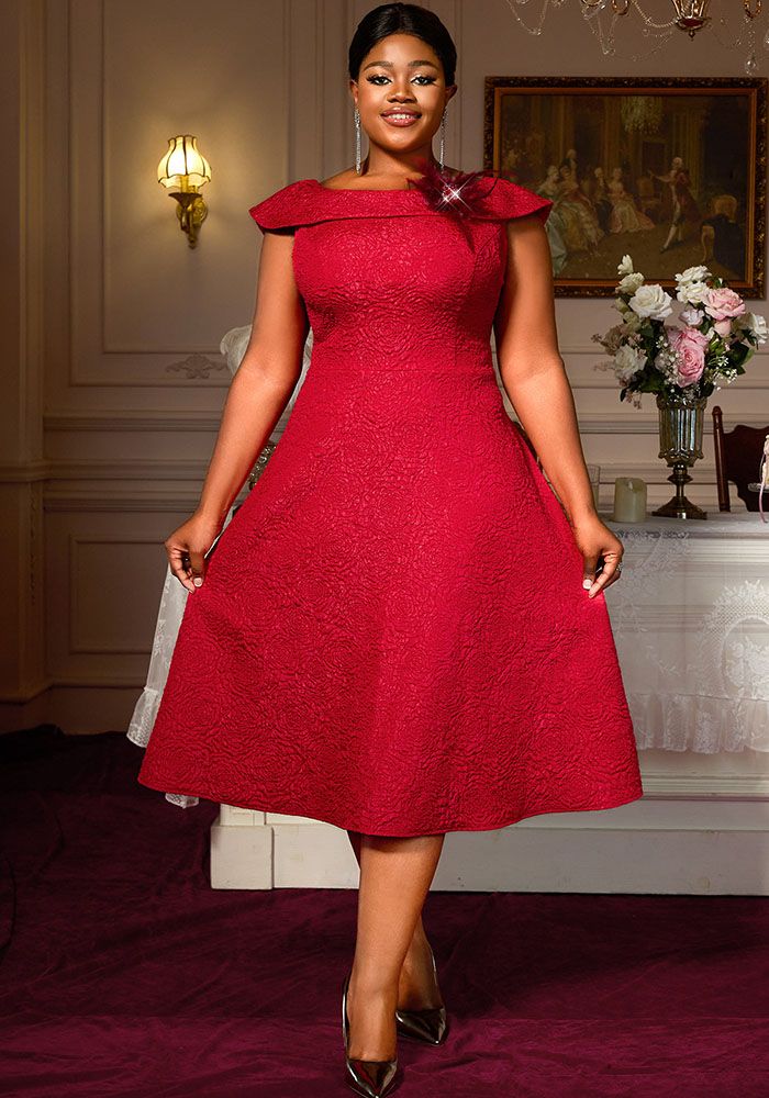 Robe élégante en jacquard taille plus à ligne évasée