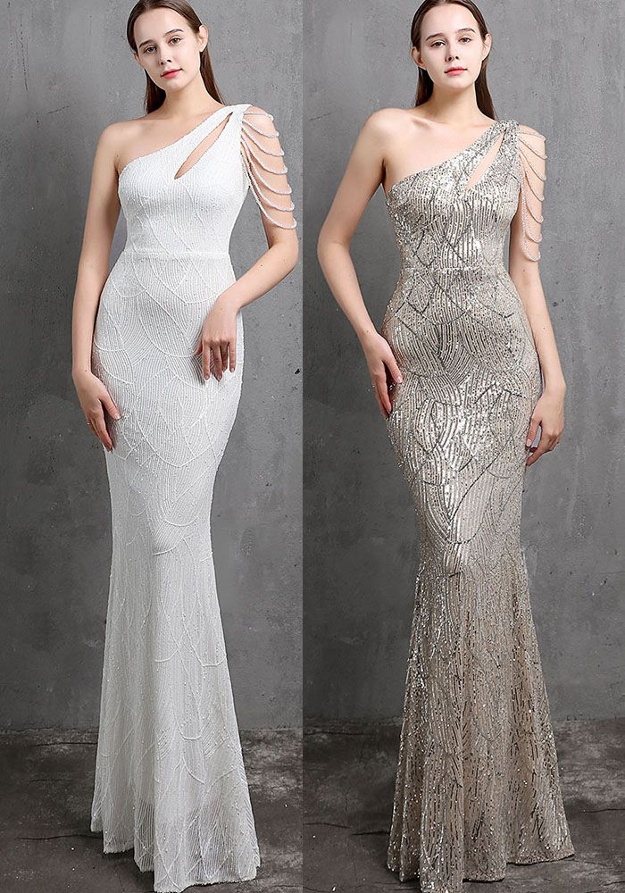 Robe de soirée sirène à sequins à une épaule pour l'été