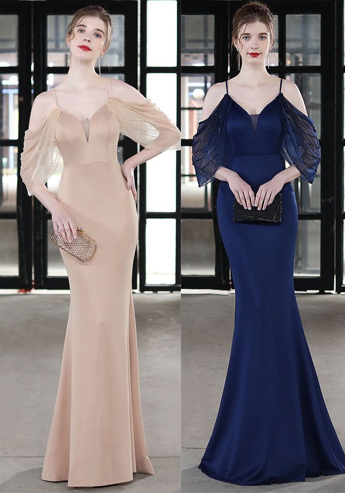 Robe de soirée sirène à bretelles formelles d'été