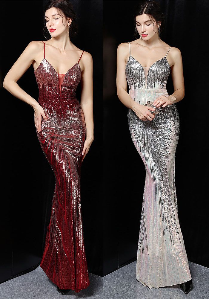 Robe de Soirée Sirène à Sequins Transparente d'Été