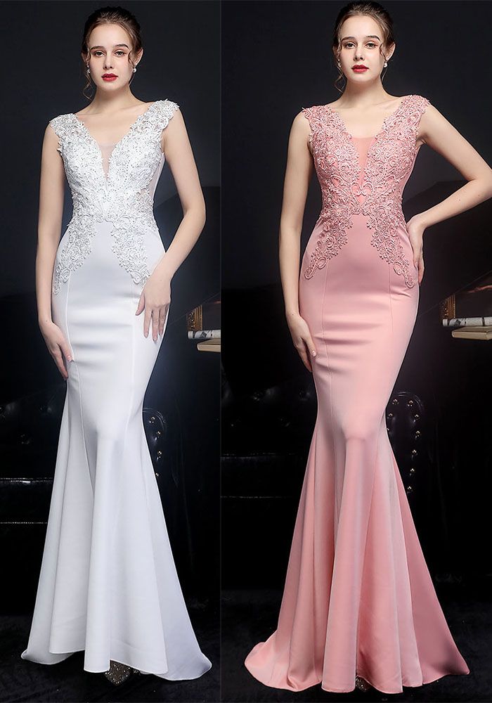 Robe de Soirée Sirène Sans Manches en Dentelle d'Été