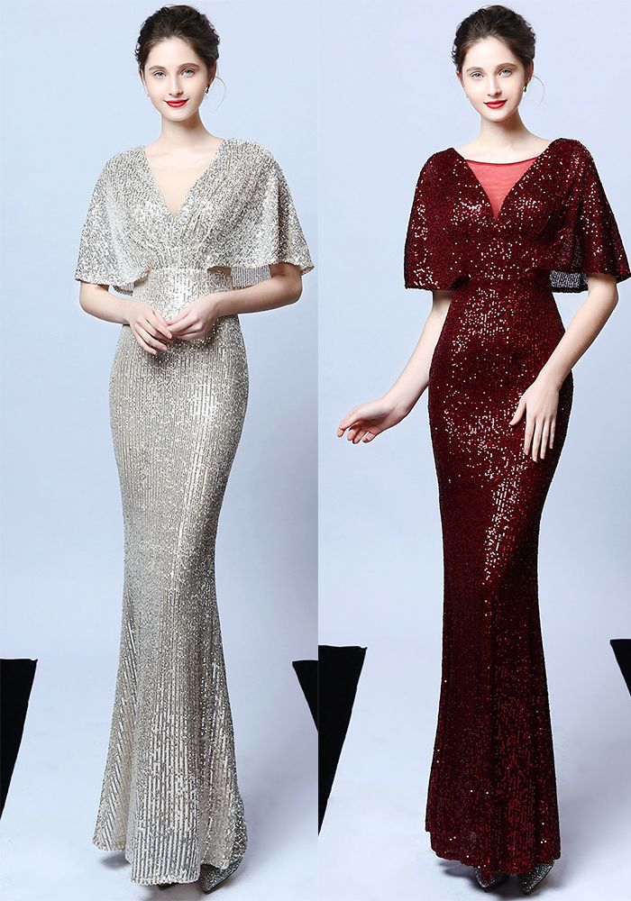 Robe de Soirée Asymétrique Courte Devant Longue Derrière pour Danse & Fête Gown Pailleté