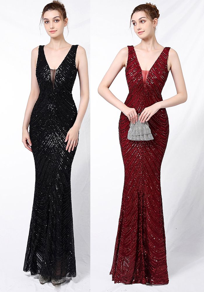 Robe Longue Fishtail à Paillettes Robe de Soirée Formelle