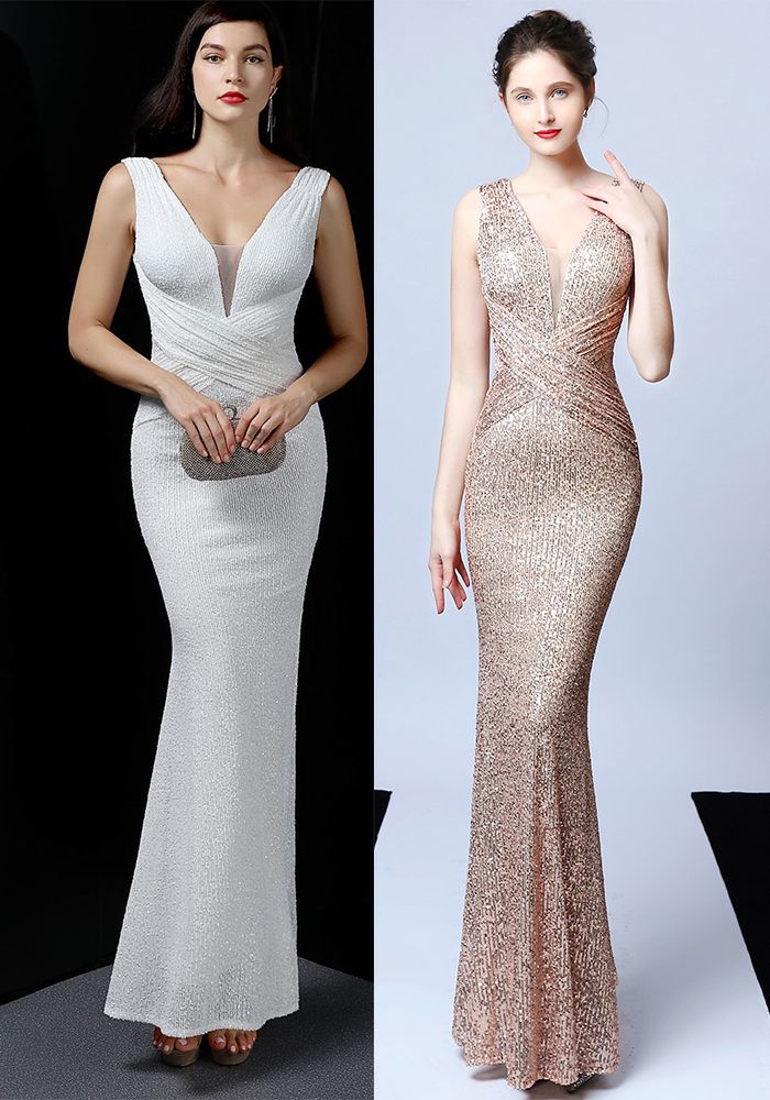 Robe Élegante à Dos Nu en Sequins avec Queue de Poisson