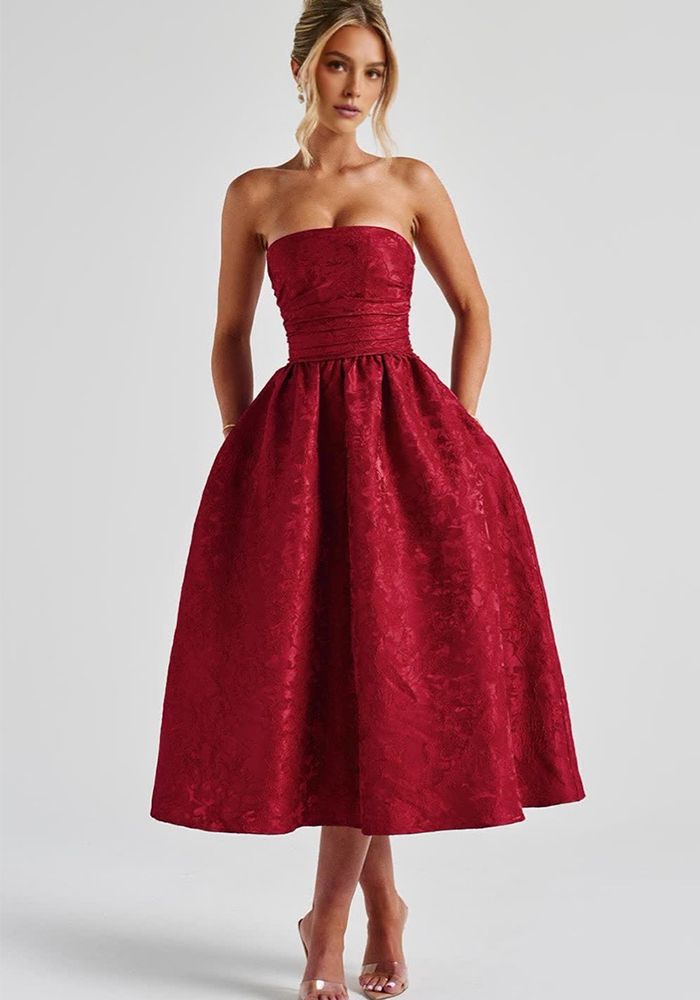 Robe de Soirée Sans Bretelles Femme Printemps Été Jacquard Sans Manches Dos Nu Lacée